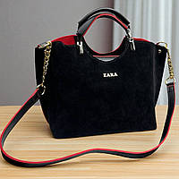 Замшева містка сумка через плече жіноча сумочка кросс боді в стилі світанку сумка замш чорна з червоним