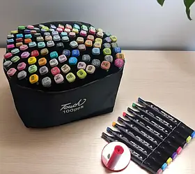 Скетч маркери для художників 100 шт, двосторонні, кейс у комплекті