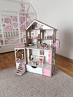 Великий ляльковий будинок із меблями та ліфтом, іграшковий дерев'яний будиночок для ляльок Лол