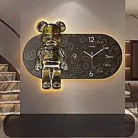 ❤️Настінний овальний годинник Ведмедик з LED-підсвіткою 40×60 см, Годинник-нічник в дитячу кімнату, Коричневий