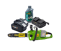 Цепная аккумуляторная пила Procraft PCA40/2 + 2 АКБ, зарядное и масло, Цепная АКБ пила для сада и дома