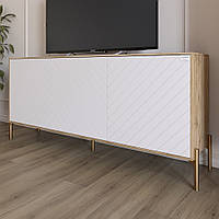 Тумба під телевізор із золотими металевими ніжками LION Амарант 168x40x76,5 см Дуб Аппалачі/Білий (LION-043064)