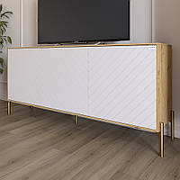 Тумба під телевізор із золотими металевими ніжками LION Амарант 168x40x76,5 см Дуб Артизан/Білий (LION-043065)