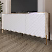 Тумба під телевізор із золотими металевими ніжками LION Амарант 168x40x76,5 см Дуб сонома/Білий (LION-043067)