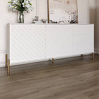 Тумба під телевізор із золотими металевими ніжками LION Амарант 168x40x76,5 см Бетон Style/Білий (LION-043074)