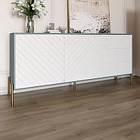 Тумба під телевізор із золотими металевими ніжками LION Амарант 168x40x76,5 см Граніт сірий/Білий (LION-043075)