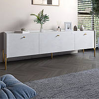 Тумба під телевізор на 3 шухляди LION Wood з золотими ніжками 160х65х40 см Бетон style (LION-042988)