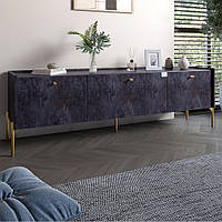 Тумба під телевізор на 3 шухляди LION Wood з золотими ніжками 160х65х40 см Бетон темний (LION-042989)