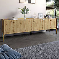 Тумба під телевізор на 3 шухляди LION Wood з золотими ніжками 160х65х40 см Дуб Артизан (LION-042992)