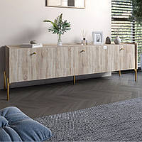 Тумба під телевізор на 3 шухляди LION Wood з золотими ніжками 160х65х40 см Дуб Сонома (LION-042994)