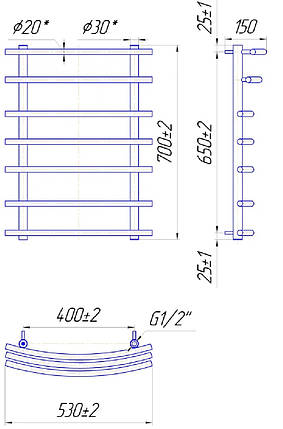 Рушникосушарка водяна Маріо 700 х 530/400 (Mario), фото 2