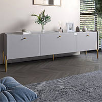 Тумба під телевізор на 3 шухляди LION Wood з золотими ніжками 160х65х40 см Кашемір (LION-042996)