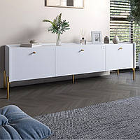 Тумба під телевізор на 3 шухляди LION Wood з золотими ніжками 160х65х40 см Німфея Альба (білий) (LION-042997)