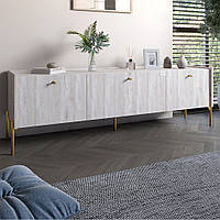 Тумба під телевізор на 3 шухляди LION Wood з золотими ніжками 160х65х40 см Самоа Димчастий (LION-042999)