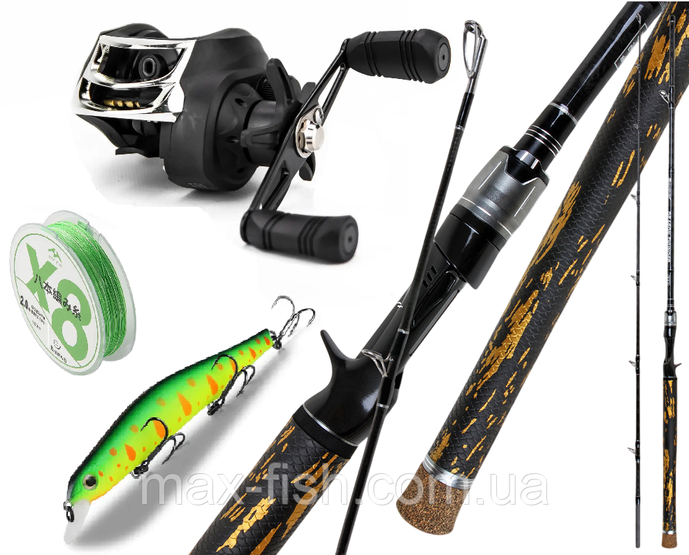 Спінінговий набір під мультиплікаторну котушку Dawa Yellow Set 2.28 м 10-28 г 4в1, фото 1