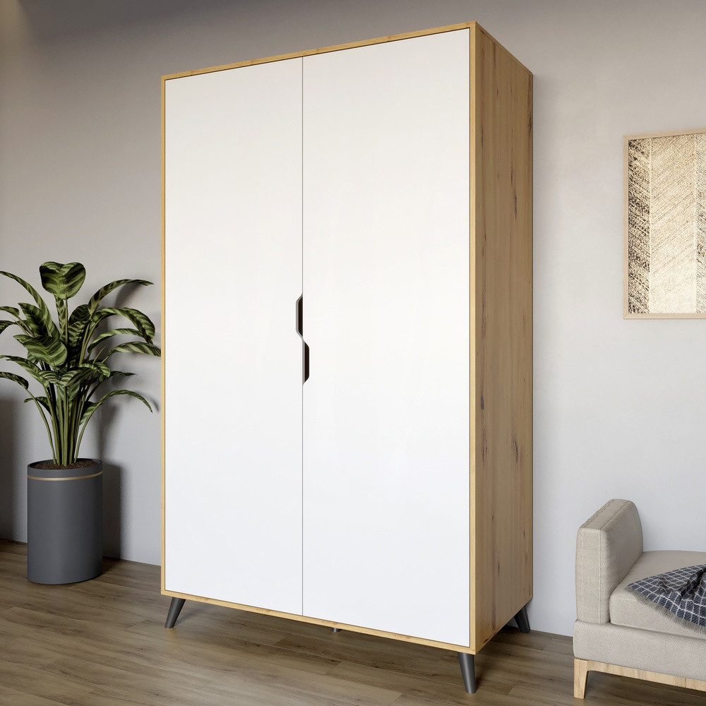 Шафа дводверна з чорними ніжками М-ЗОН Борн 1200 Дуб Артизан/Німфея Альба (білий) (MZN-031062), фото 1