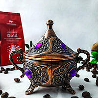 Турецька цукорниця з ложкою колір мідний (фіолетовий камінь)