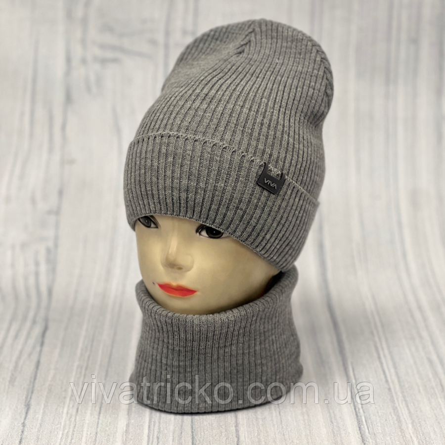 М 89064. Комплект для хлопчика, підлітковий: шапка з флісом і  хомут, розмір вільний, різні кольори 4-15 років, фото 1