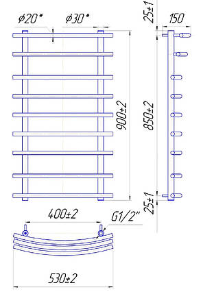 Рушникосушарка водяна Маріо 900 х 530/400 (Mario), фото 2