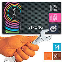 Міцні рукавички нітрилові - SanGig STRONG, щільність 9 г. - помаранчеві (50 шт)