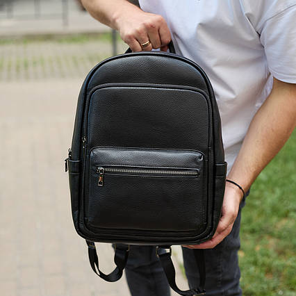 Шкіряний чоловічий рюкзак класичний чорний з натуральної шкіри якісний  Tiding Bag 68932, фото 1