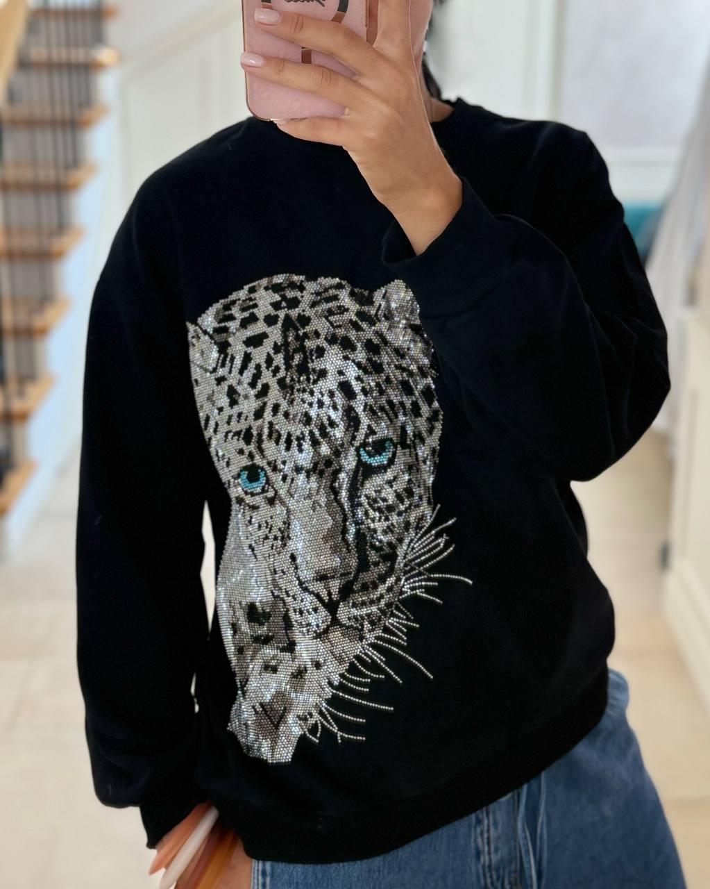 Жіночий світшот з камінням; Кольори: чорний, білий; Розмір: універсальний (42-46) ;, фото 1