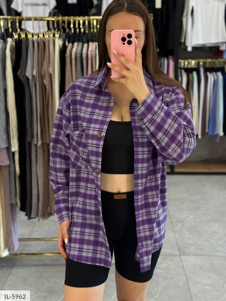 Блузка-сорочка жіноча красива стильна прогулянкова повсякденна на осінь фланель у клітинку вільний фасон