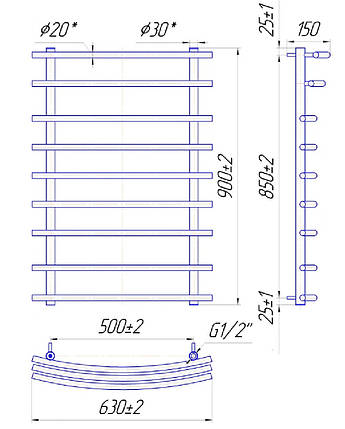 Рушникосушарка водяна Маріо 900 х 630/500 (Mario), фото 2