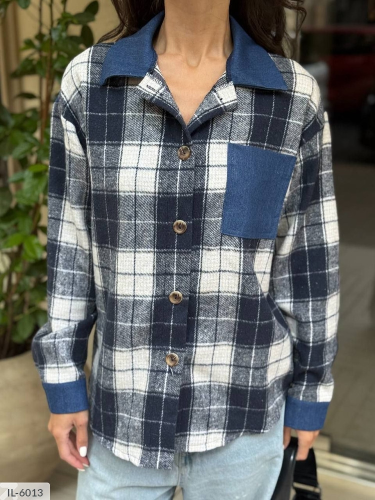 Сорочка жіноча стильна молодіжна картата байкова зі вставками з джинсу розміри 42-48 арт 1640
