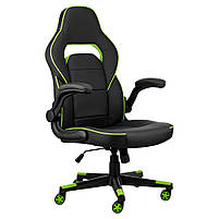 Крісло 2E GAMING HEBI, ПУ шкіра, Foldable Armrests, чорно-зелений, фото 2