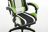 Комп'ютерне крісло з екошкіри з підставкою для ніг + 2 подушки EXTREME R1 ЧОРНО-БІЛО-ЗЕЛЕНЕ, фото 7