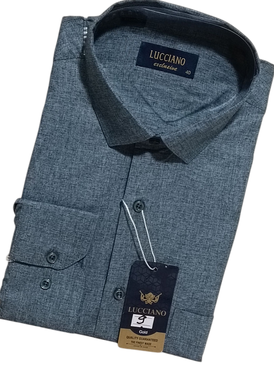 Класична однотонна чоловіча сорочка Lucciano vd-0009 синя з довгим рукавом, ошатна, стильна