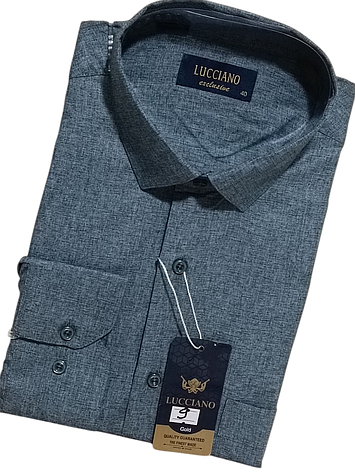 Класична однотонна чоловіча сорочка Lucciano vd-0009 синя з довгим рукавом, ошатна, стильна, фото 1