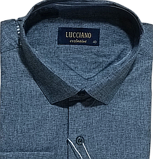 Класична однотонна чоловіча сорочка Lucciano vd-0009 синя з довгим рукавом, ошатна, стильна, фото 3