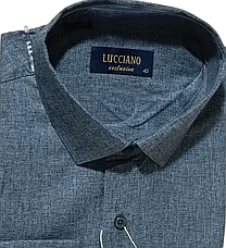 Класична однотонна чоловіча сорочка Lucciano vd-0009 синя з довгим рукавом, ошатна, стильна, фото 5