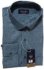 Класична однотонна чоловіча сорочка Lucciano vd-0009 синя з довгим рукавом, ошатна, стильна, фото 2