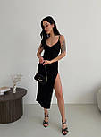 Вечірня чорна міді сукня на тонких бретелях із розрізом на нозі та вирізом декольте (р. 42-48) 33036103, фото 4