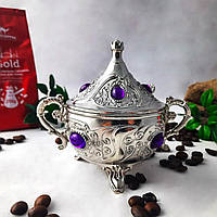 Турецька цукорниця Arsal срібляста з ручками і кришкою східна фіолетовий камінь