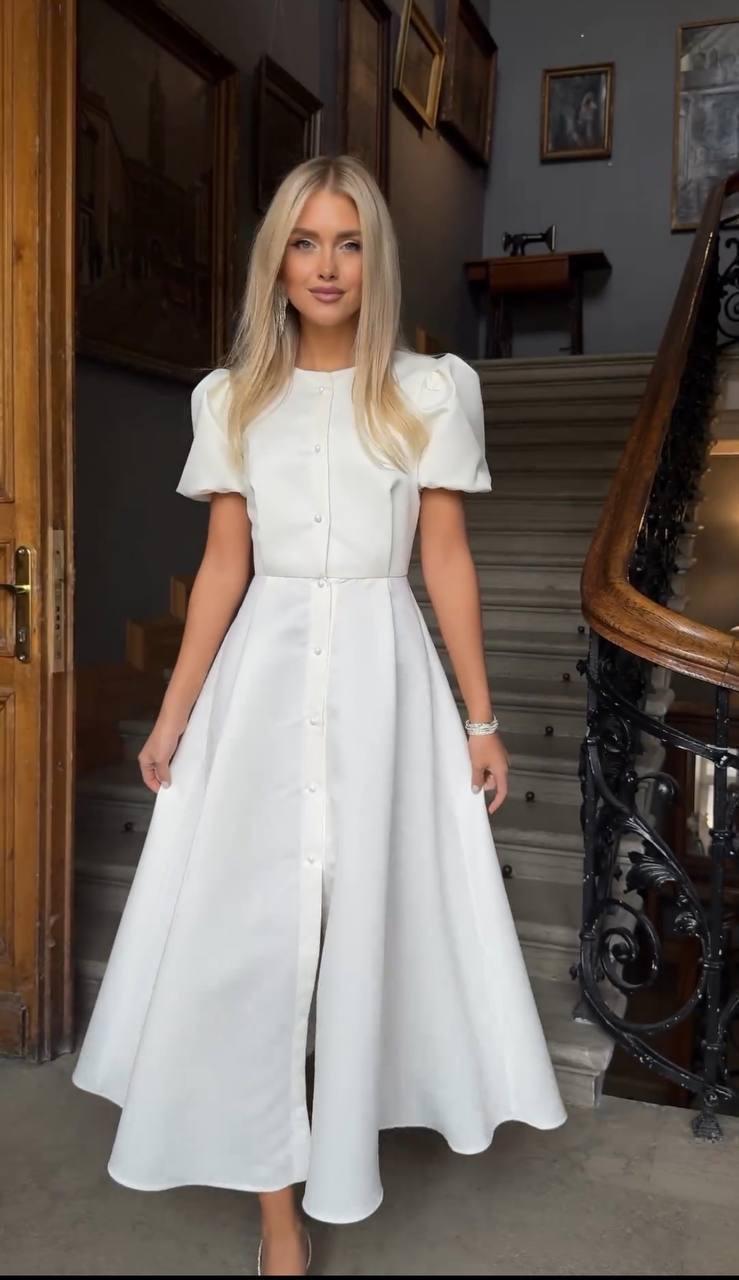 Жіноче міді плаття на ґудзиках із короткими рукавами та розкльошеною спідницею (р. 42-48) 33036104, фото 1