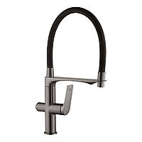 Чорний кухонний змішувач Kroner Graz GRP03815 з гнучким U-виливом та підключенням до фільтра PVD графіт