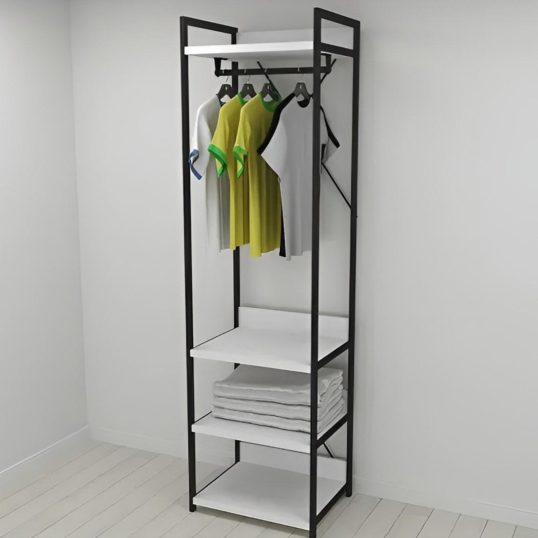 Шафа Гардероб Уні секція 3 серії Конект Ferrum-decor 220x60x50см Чорний метал ДСП Білий 32 мм (FRD-104523), фото 1