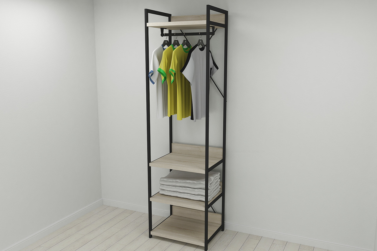 Шафа Гардероб Уні секція 3 серії Конект Ferrum-decor 220x60x50см Чорний метал ДСП Дуб Сонома 32 мм (FRD-104525), фото 1