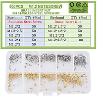 Термовставки+Гвинти DIN7985 М1.2мм Комплект 500 шт Для 3D Друку, PLA/ABS, Spec (SP-16912500)