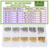 Термогайки+Гвинти DIN7985 М1.4мм Набір 500 шт Для 3D Друку та Моделювання Spec (SP-16914500)