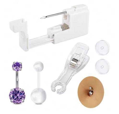 Одноразова система для проколювання пупка + запасні сережки пірсинг бузковий камінь