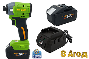 Акумуляторний безщітковий гвинтоверт Procraft PS22 (1 Акумулятор 20 В, 8 А/год і Зарядний)