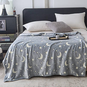 Плед-покривало з мікрофібри День- Ніч зі світлонакопичувачем "Місяць та зорі"