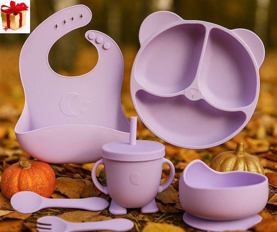 Набір дитячого силіконового посуду для першого прикорму із 6 предметів, однотонний, фото 1