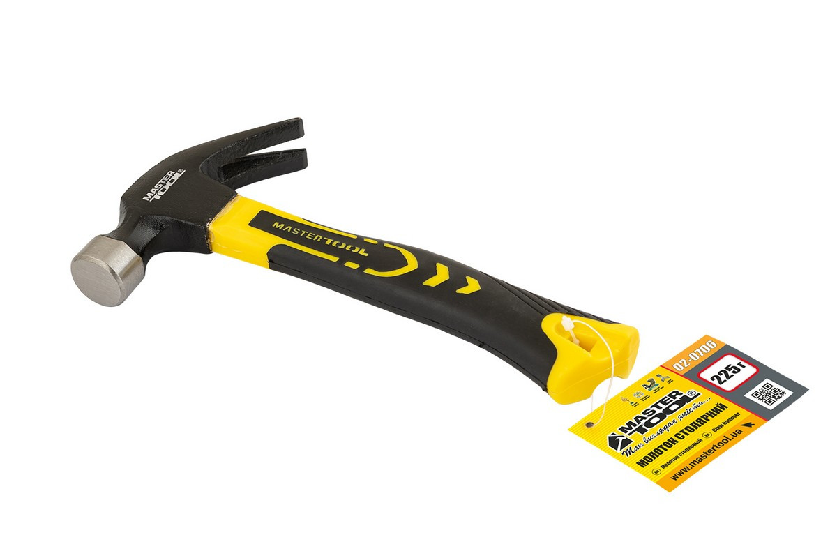 Молоток столярний MASTERTOOL 225 г HRC60 рукоятка фібергласова 160 мм 02-0706, фото 1