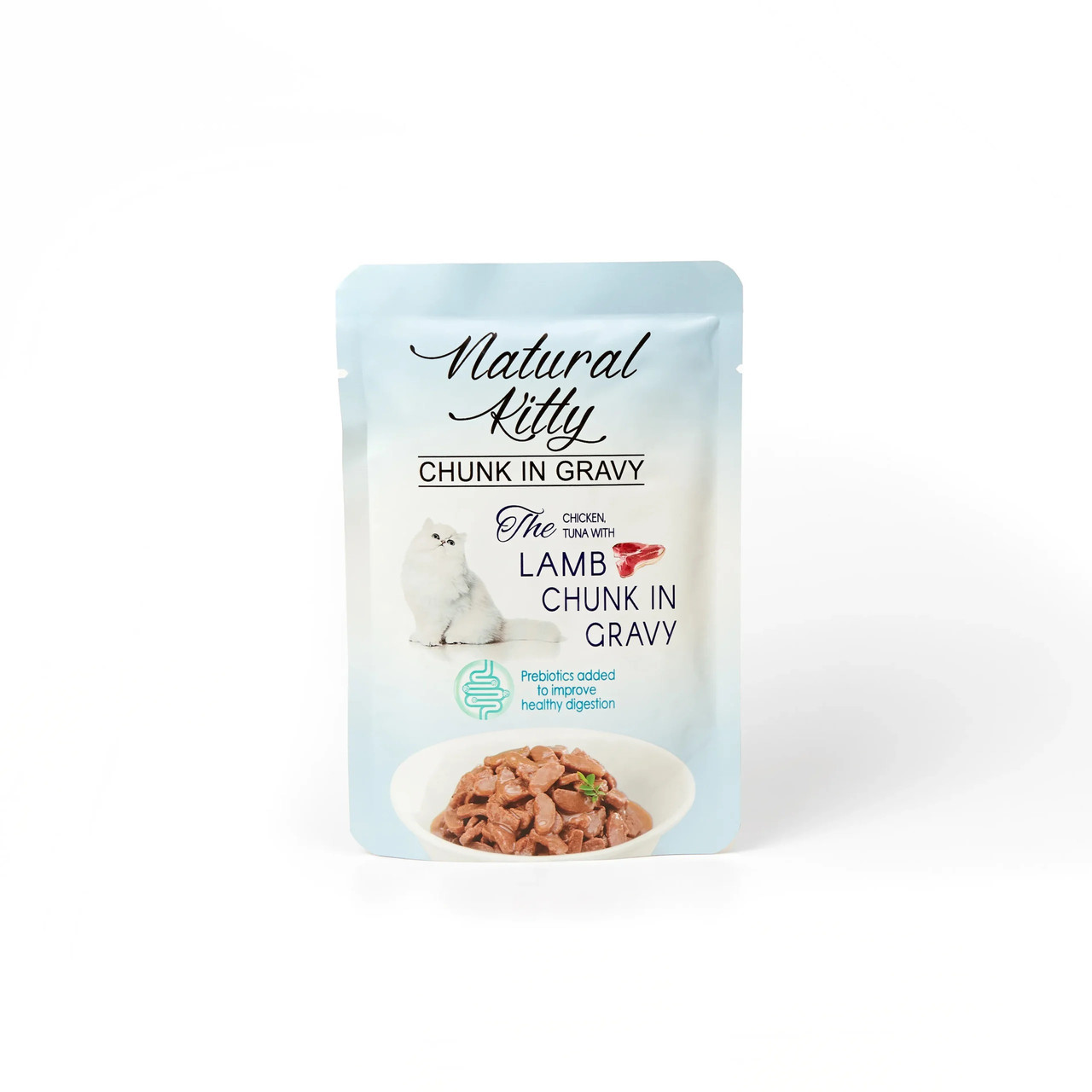 Вологий корм для котів Natural Kitty у вигляді шматочків курки та тунця з легенями ягняти у соусі, 85 г, фото 1